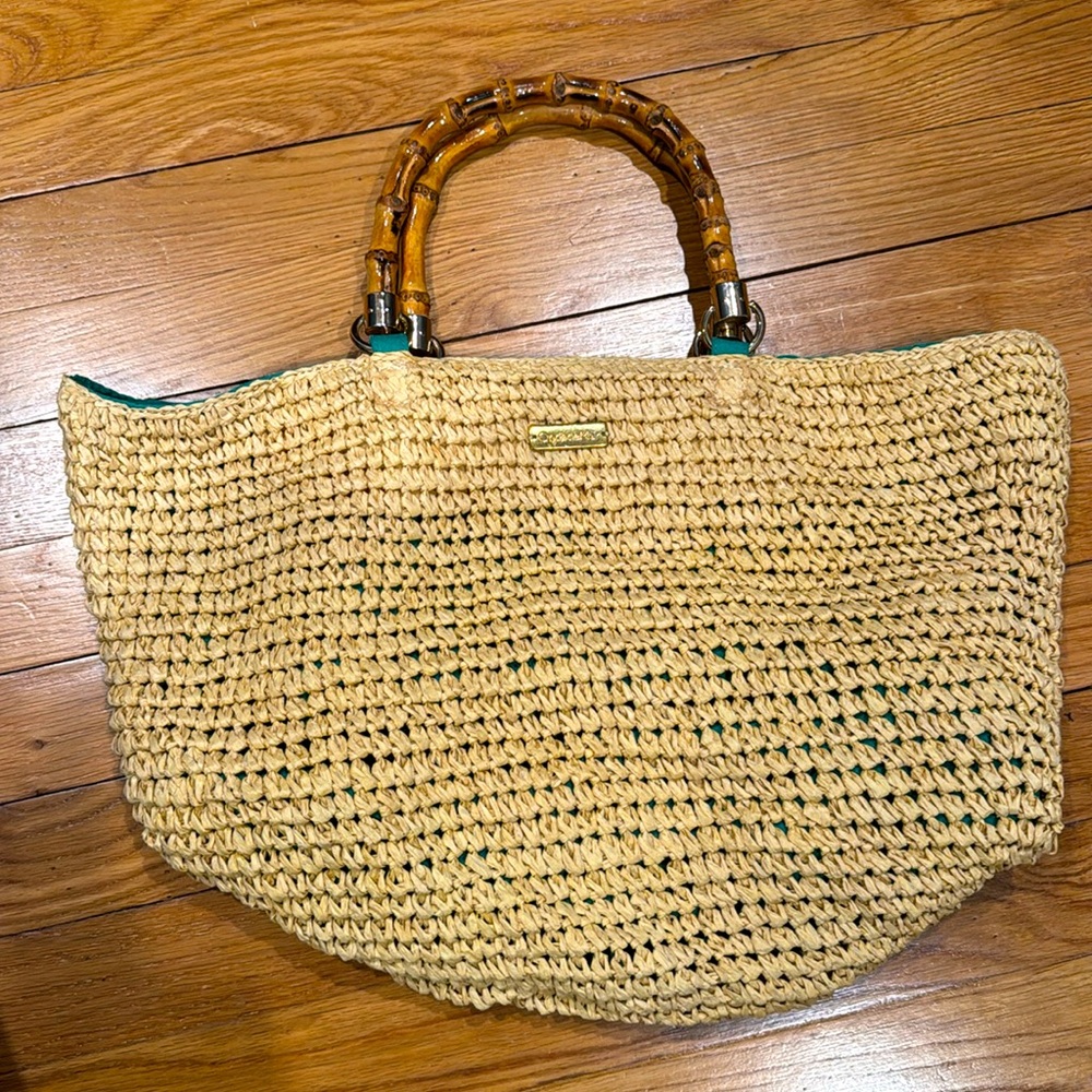 BAMBOO WOVEN TOTE BEACH BAG | Color: NATURAL